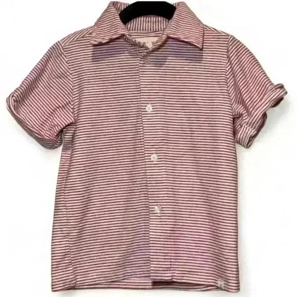 Me & Henry Boys Size 3/4 yrs Red/Wht Striped Short Sleeve Button-Up Shirt - Picture 1 of 4